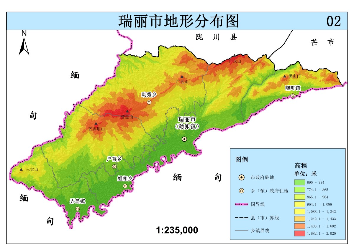 附图2：瑞丽市地形分布图