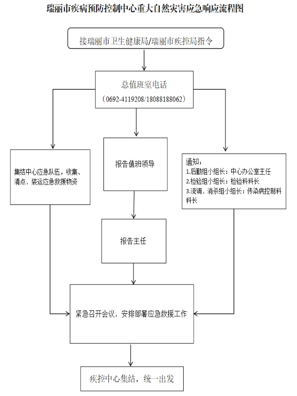 瑞丽市疾病预防控制中心重大自然灾害应急响应流程图