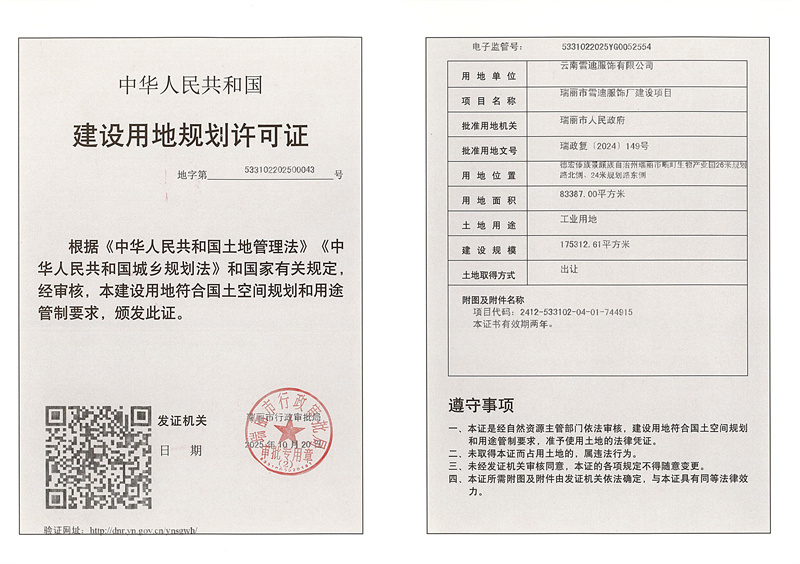 瑞丽市雪迪服饰厂建设项目建设用地规划许可证_副本