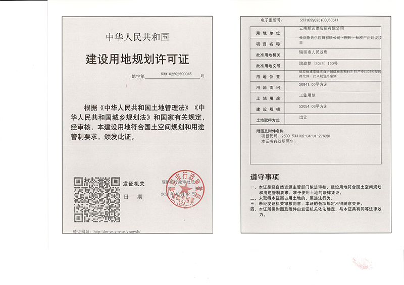 云南斯迈供应链有限公司（畹町）标准厂房建设项目建设用地规划许可证_副本